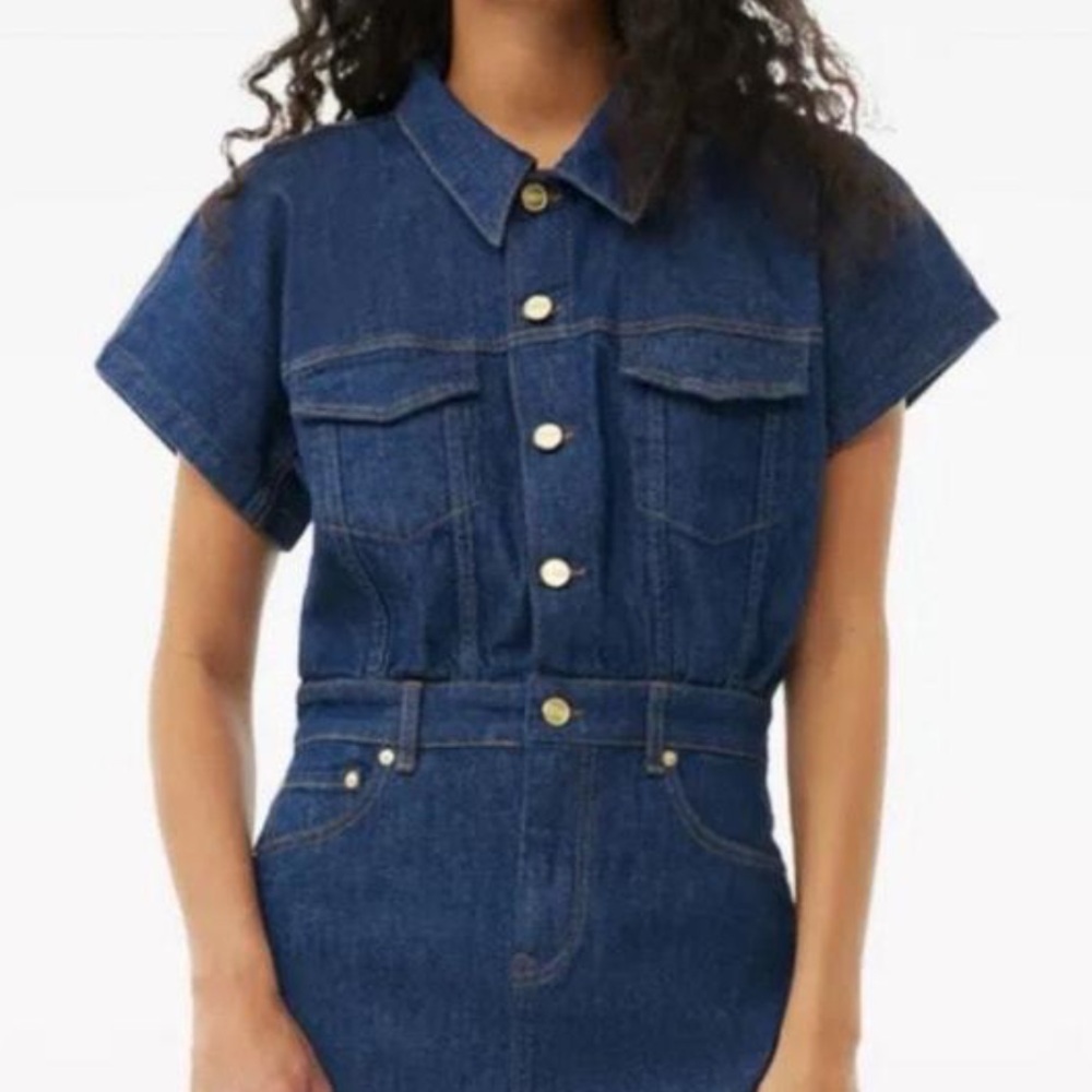- NWT- GANNI - DENIM MIDI ROSE DRESS Size 2 - Picture 3 of 16